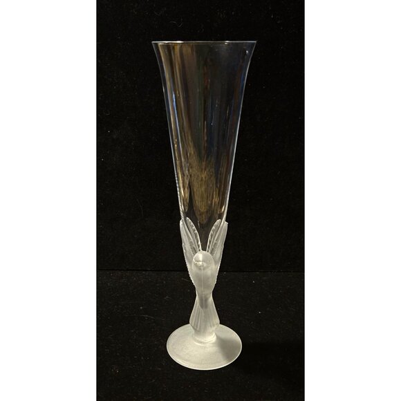 Crystal SASAKI Champagne Flute With Frosted Birds Doves Stem 9"Elegant Design - Picture 2 of 6